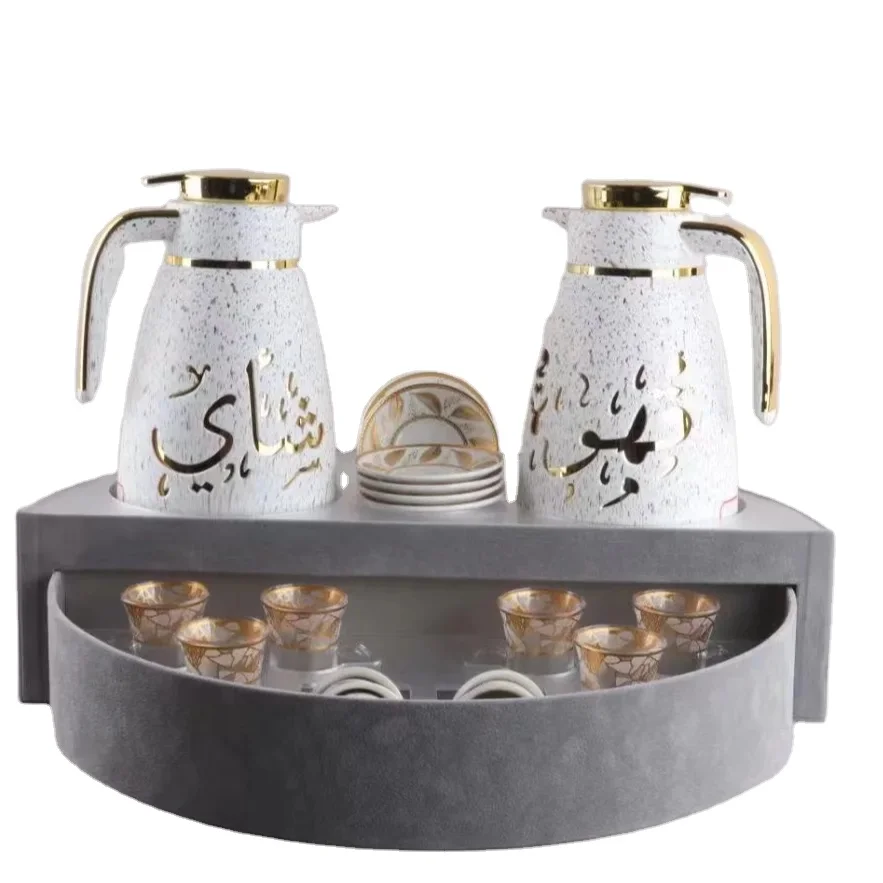 Household Arabic Tea Vacuum Thermos Flask Luxury Arabic Tea And Coffee Thermos1.0L+1.0L FLASK 75ML Cawa cup 120ML Glass cup