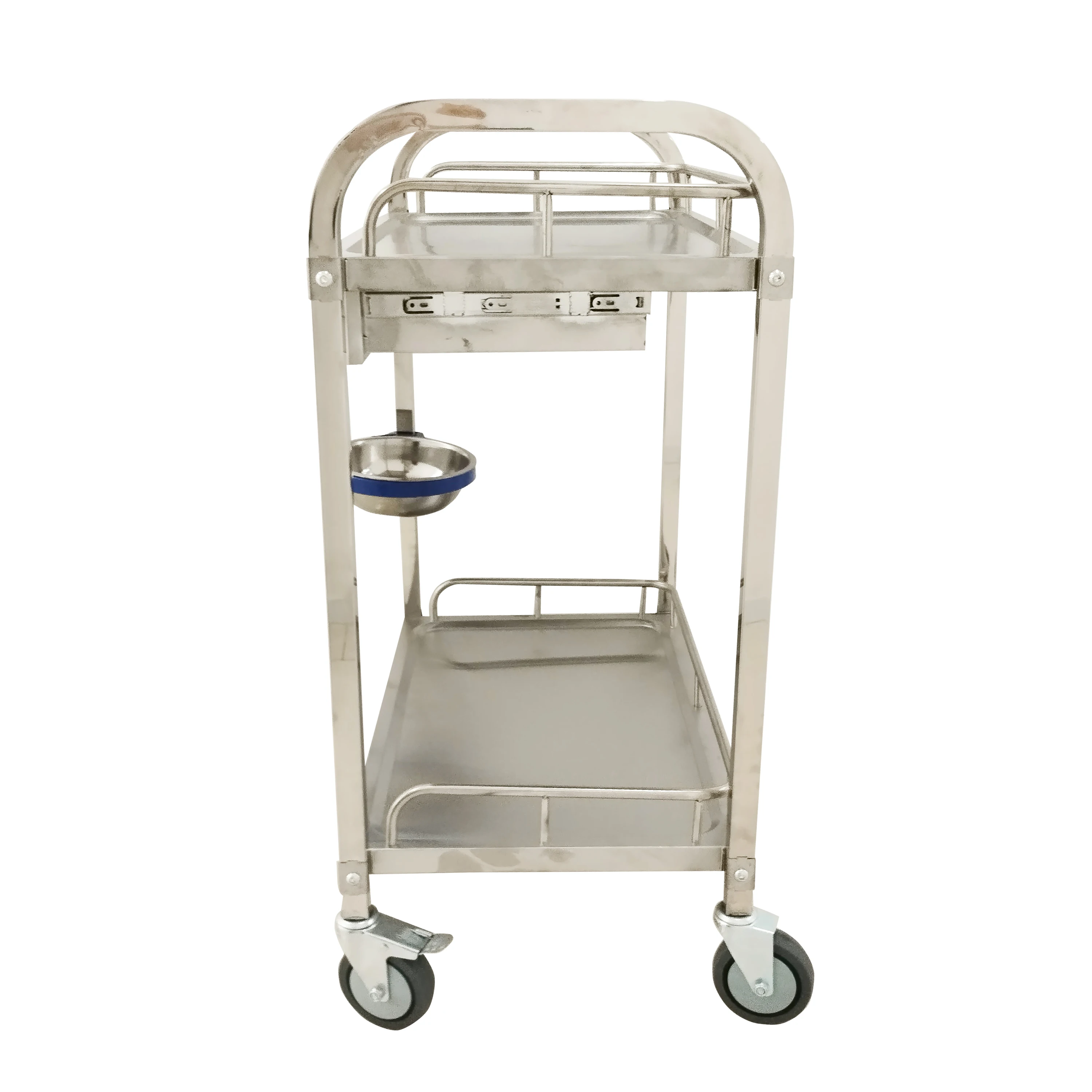 Multifunctional Medical 2 Layer Medicine Nursing Cart Placement Medication Mobile Stainless Steel Dressing Trolley With 4 Wheels