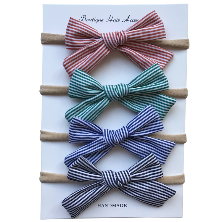 Toddler baby girls Soft 3 inch bow with Headbands with Plaid Dots Stripe fabric Hair bow hairbands Accessories Headwear