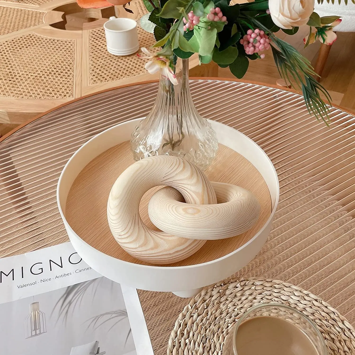 Wood Knot Decor  Large 2-Link Wooden chain link decor paulownia pine wood chain