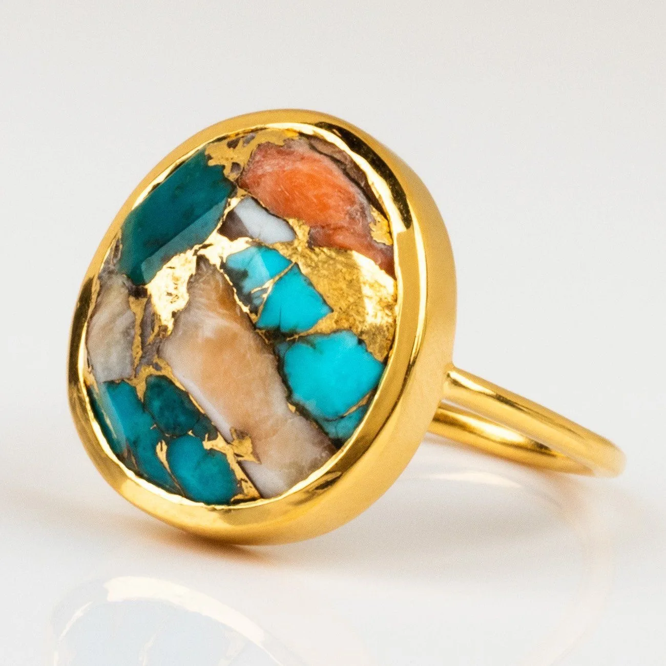 Gold Turquoise Stone Big Rings Natural