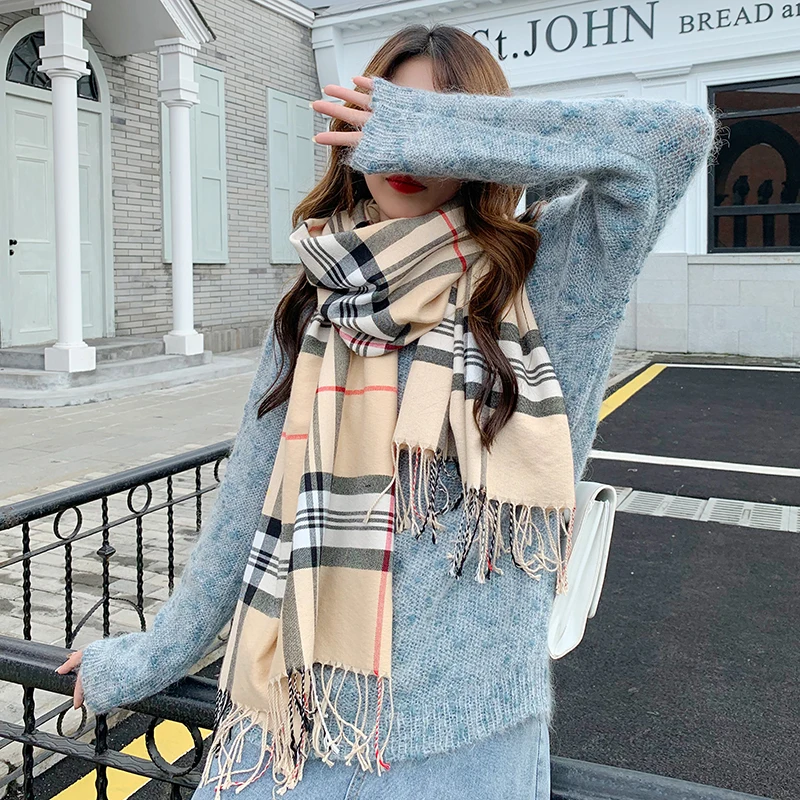 Factory direct new design lattice super blanket thickened lattice scarf autumn winter warm Tassel long shawl cashmere scarf