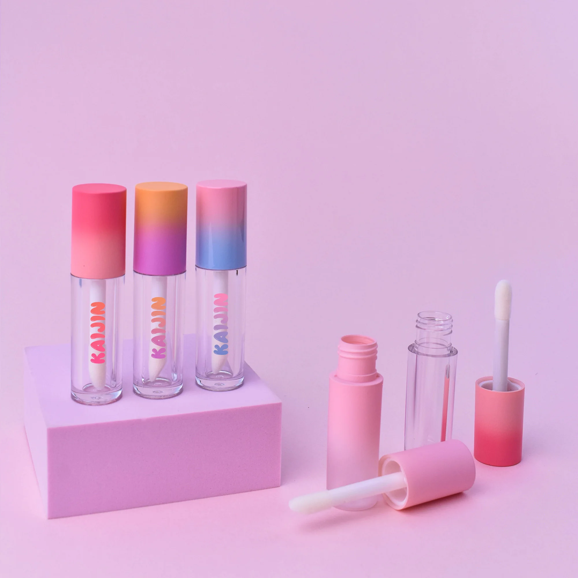 Hot Selling 5ml Lip Gloss Tube Custom Logo Empty Lip Oil Packaging with Big Brush Wand Mix Color Lid Private Label Made Plastic