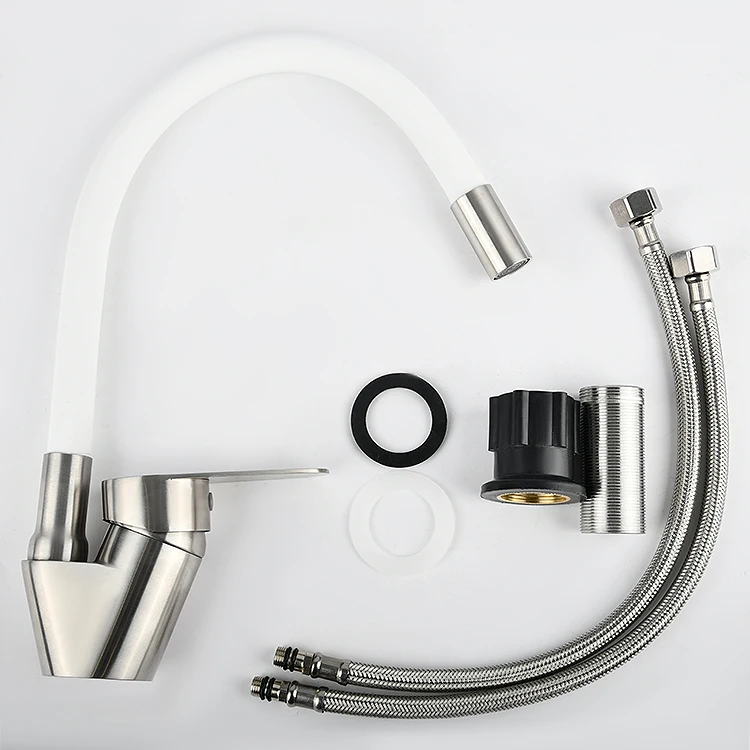 SANIPRO Factory Wholesale Silicone Flexible Neck Rotating 304 Stainless Steel Water Tap Mixer Pull Out Kitchen Basin Sink Faucet