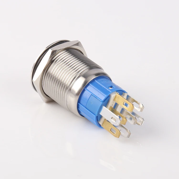 19mm Flat round Head 15a Brass Nickel Ring Led Latching Led Push Button Switch 15a 125vac
