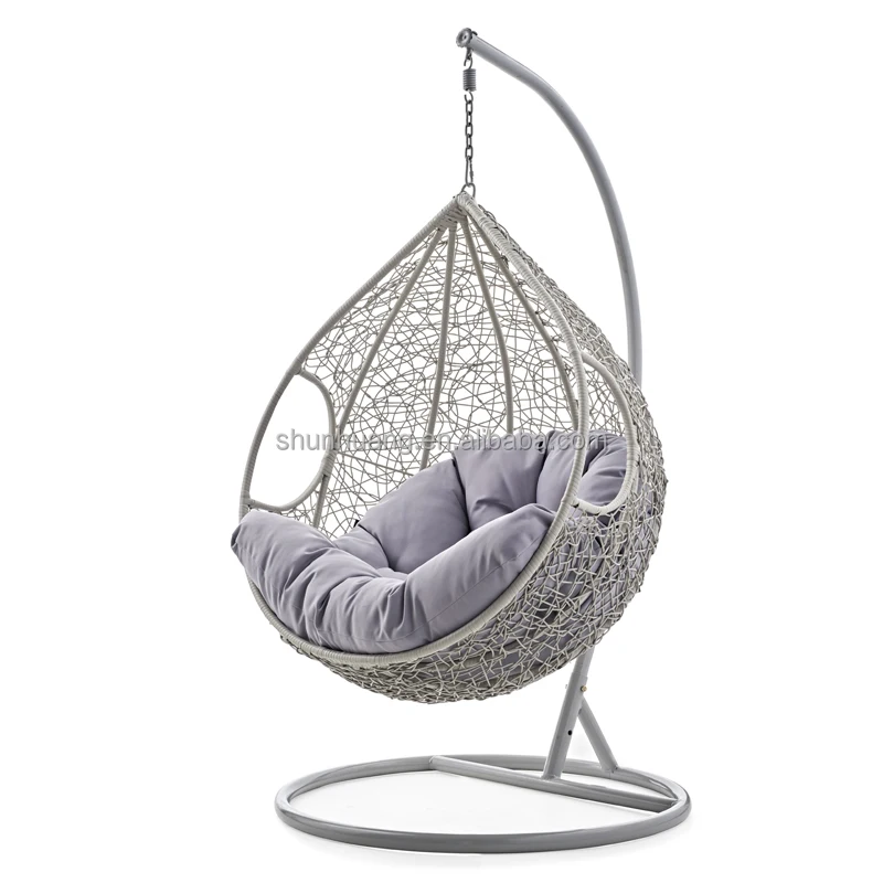 Hot sale  garden metal stand hanging chair basket  outdoor rattan wicker swing chair  with waterproof cushion
