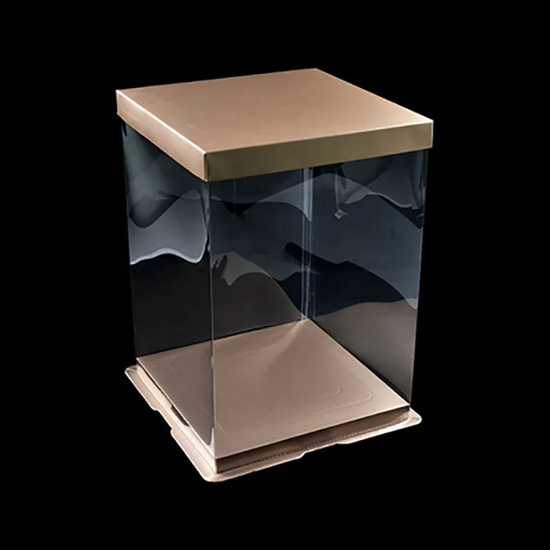KCCB New Wedding Square Cake Box Silver Clear Decorative Cake Package Transparent PET Plastic Disposable Environmental Offset