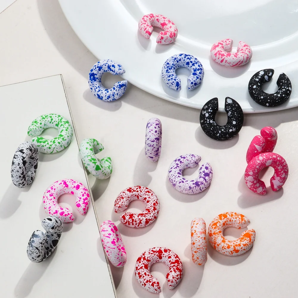 New Personality Earrings Colorful Spot Splash Ink Designer Art Cuff Earring WOMEN Fashion Jewelry Acrylic Ear Clip Hip Hop Party