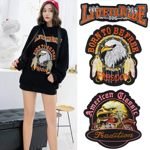 wholesale custom  Large  Embroidery iron on  hip hop rock  big Patches large For Clothes