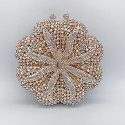 Shiny womens sparkly pumpkin purse handbag diamond luxury bling rhinestone clutch bag crystal evening clutches for women