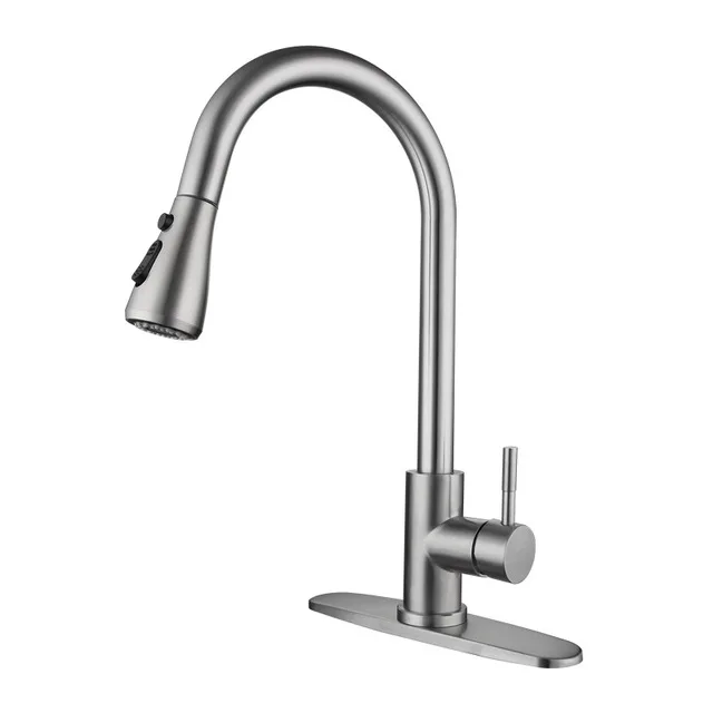 2022 Brass Black Double Spout Pull Out Kitchen Sink Faucet