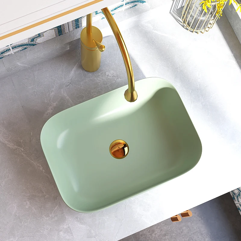 HEGII new design dining room countertop ceramic vessels sink washbasin matt light green color hand wash basin for hotel bathroom