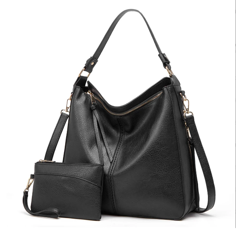 Wholesale 2022 Purses And Handbags Ladies Leather Bags Black Women Tote Bag With Clutch Set