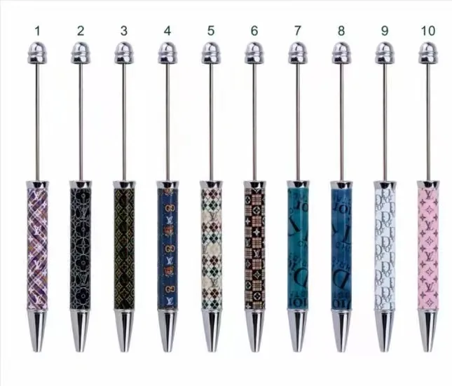 B7007 2024 New Design Bead Ball Pen Customized Colorful Pen Body Water Transfer Printing DIY Metal Beadable Pens