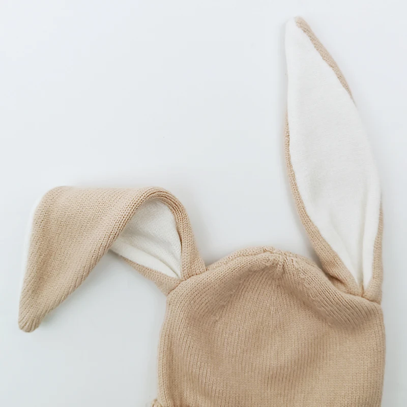 Pinuotu Cotton Knitted Baby Beanie Solid New Born Boy Girl Winter Hat Headwear Kids Lovely Rabbit Ear Warm Beanies