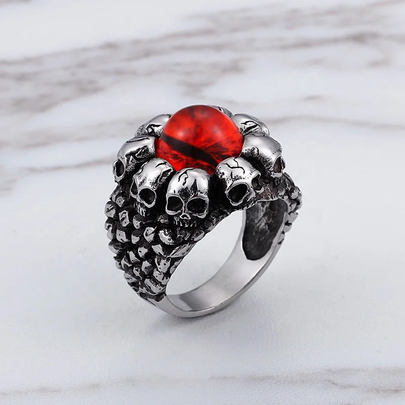 Skull Head Single Red Eye Ring Stainless Steel Men Jewelry