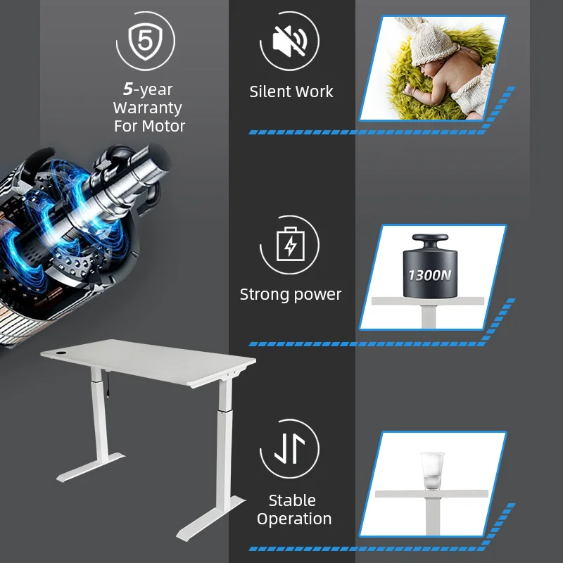 
Warranty 10 Years Computer Office Uplift Lifting Desk Heavy Load 130 KG Height Adjustable Table Smart Electric Standing Desk 