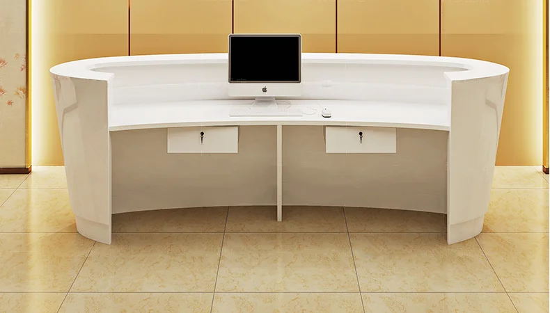 Custom modern white office hotel reception desk beauty salon hairdressing furniture half round reception counter front desk