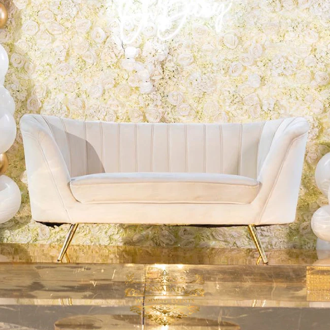 luxury 2 seats gold stainless steel leg soft wedding sofa chair bride and groom
