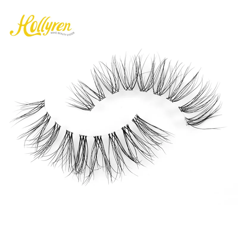 Private Label 5D Hollow Soft Silk Mink Strip Eyelash Synthetic Fiber Fake Human Hair Eyelashes with Customized Box