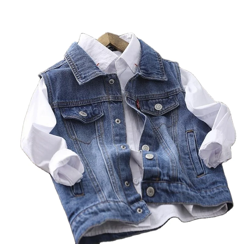 New arrival kids outside sleeveless jacket boys and girls denim jeans vest