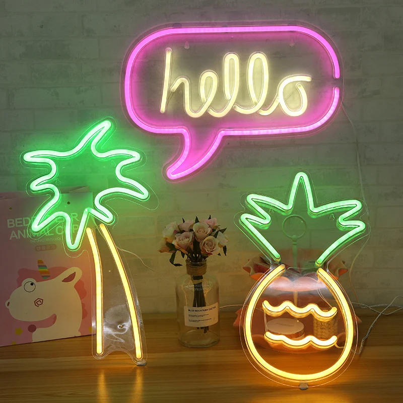 cafe garage palm tree neon sign