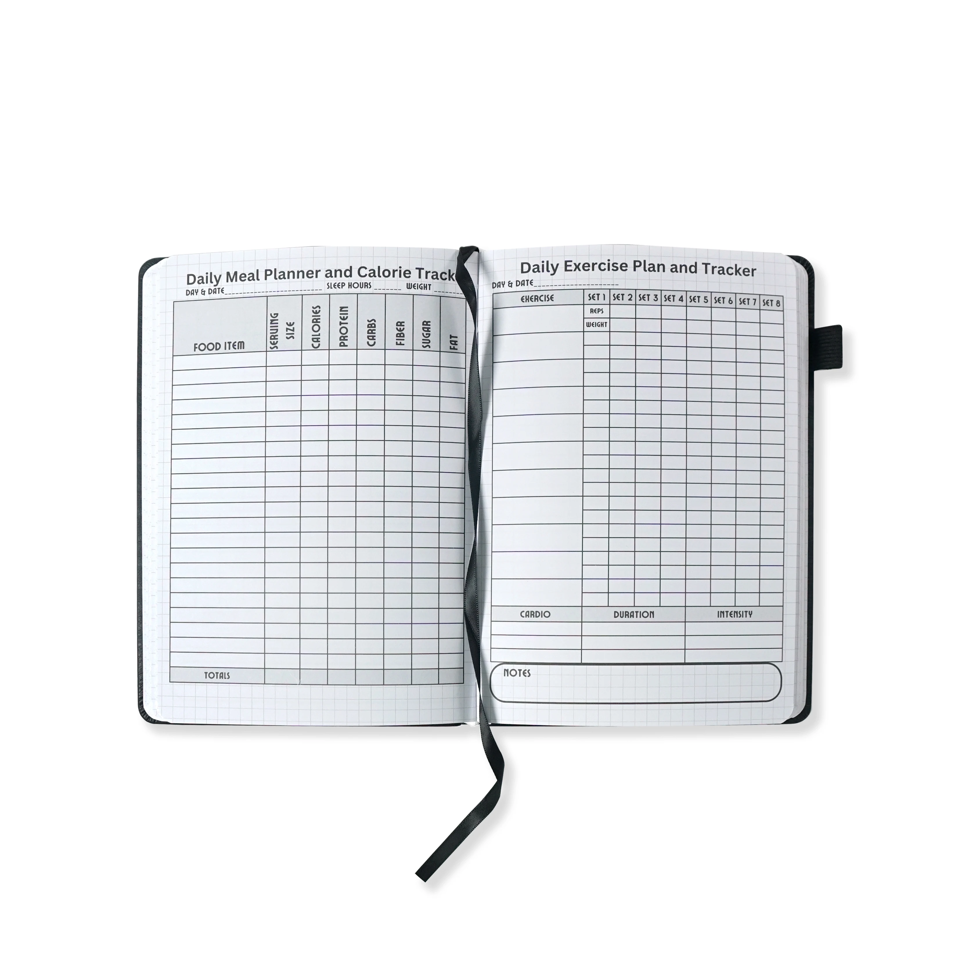 Custom Printing Fitness Journal Undate Daily Weekly Black Leather Planner Diary Diet Workout Log Gym Exercise Book Notebooks