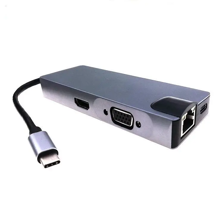 New Arrival 8 In 1 Usb C Hub to HDMI VGA SD TF Card PD 2xUSB3.0 Adapter Converter with Gigabit RJ45 Ethernet Docking Station