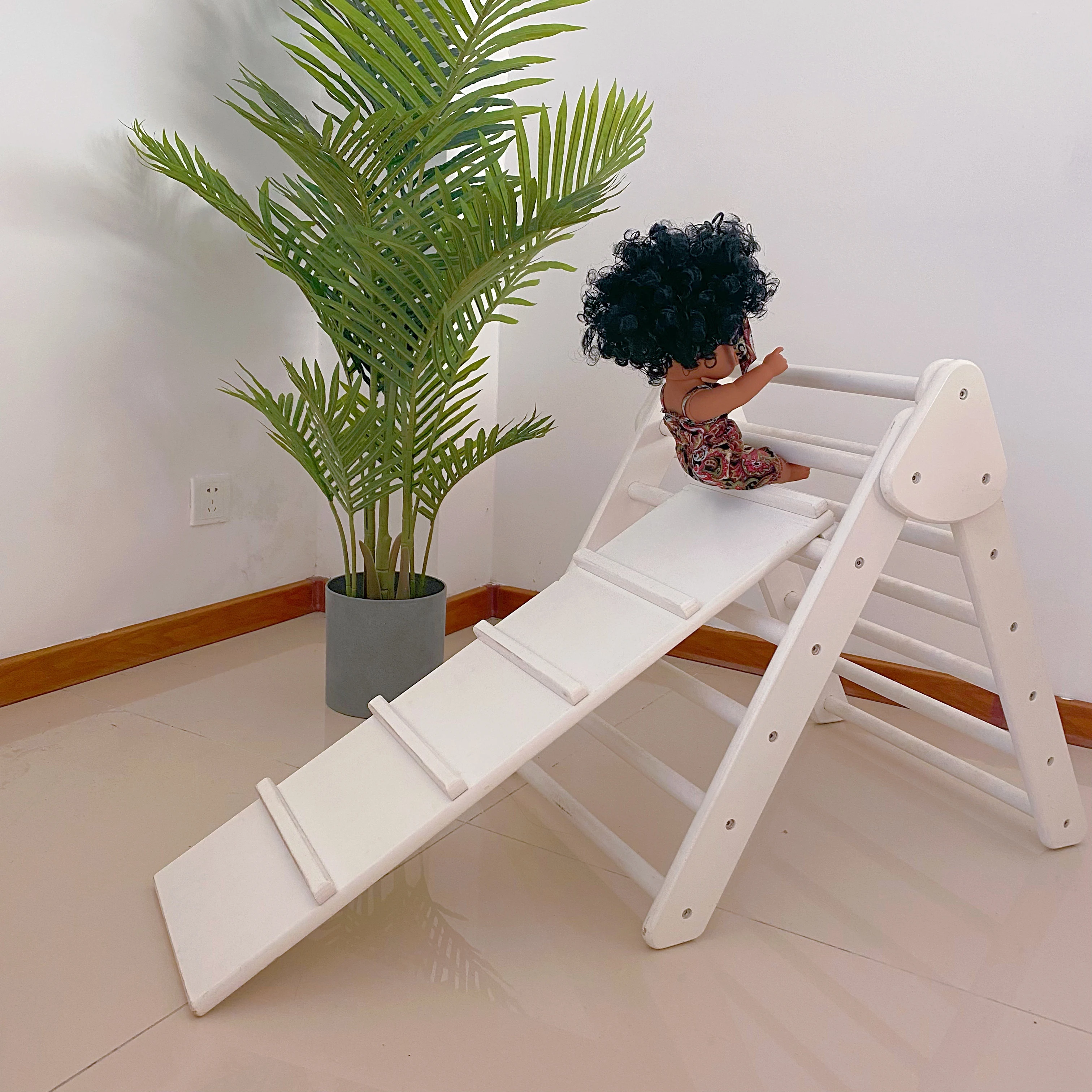 Foldable Toddler Slide Playground Activity Climber Kids Wood Montessori Climbing Frame Pikler Triangle with Slide Ramp Play Sets