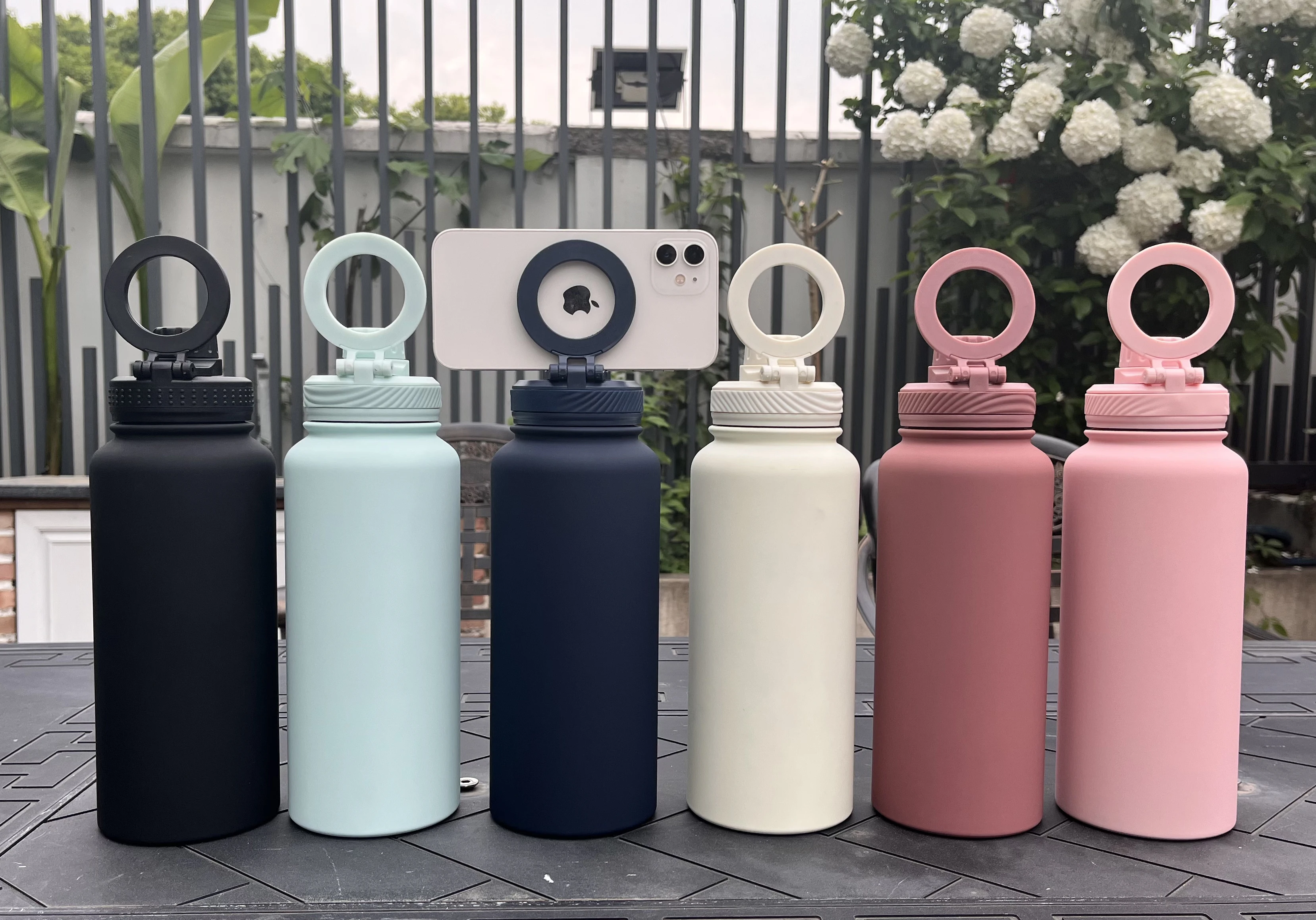 2024 New Style Large Capacity 32OZ 1000ML Double Wall Stainless Steel Insulated Vacuum Bottle With Magnetic Phone Holder