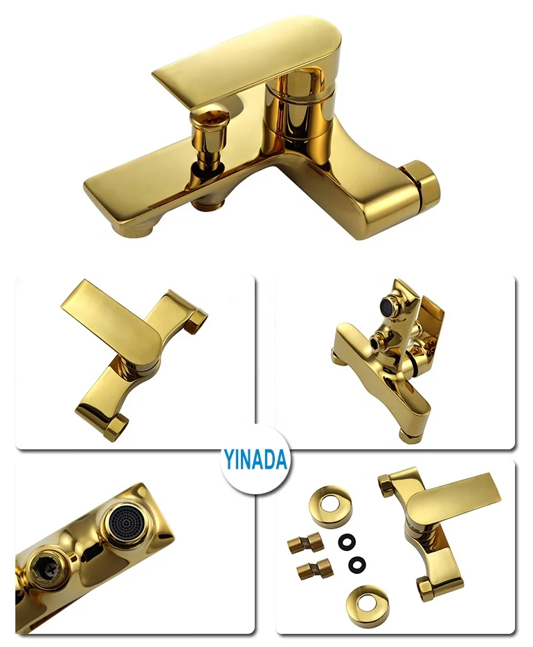 Wall Mounted Golden Bathtub Faucet Brass  Bathroom Shower Mixer
