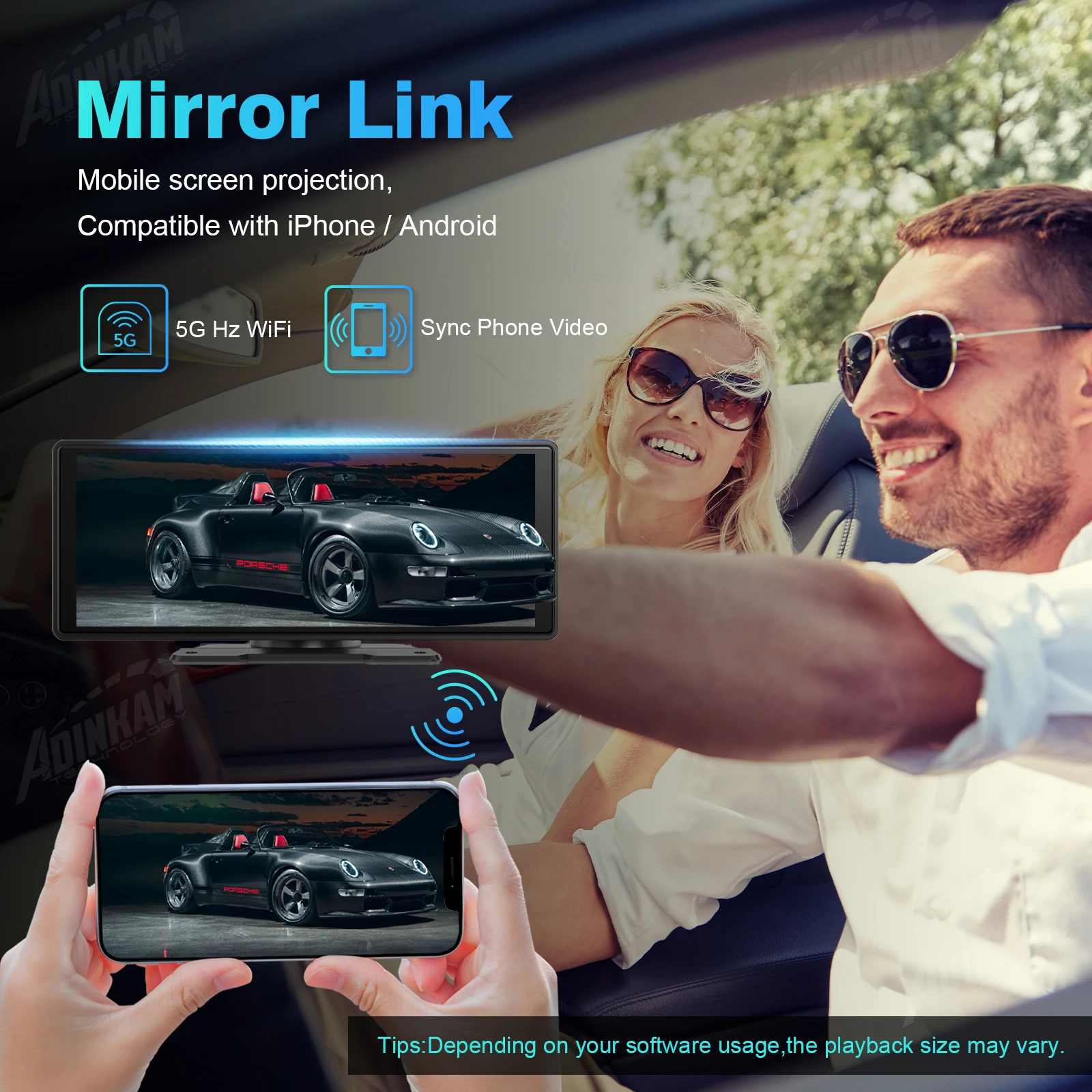 ADINKAM Universal 10.26 Inch Monitor Touch Screen Car Wireless CarPlay Android auto Stereo Radio DVR Dash Cam Multimedia