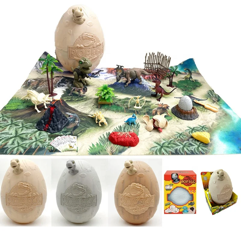 2024 New Hot Portable Plastic Easter Surprise Eggs Light Sound POP Jumbo Egg Dinosaur Toy with Activity Play Mat
