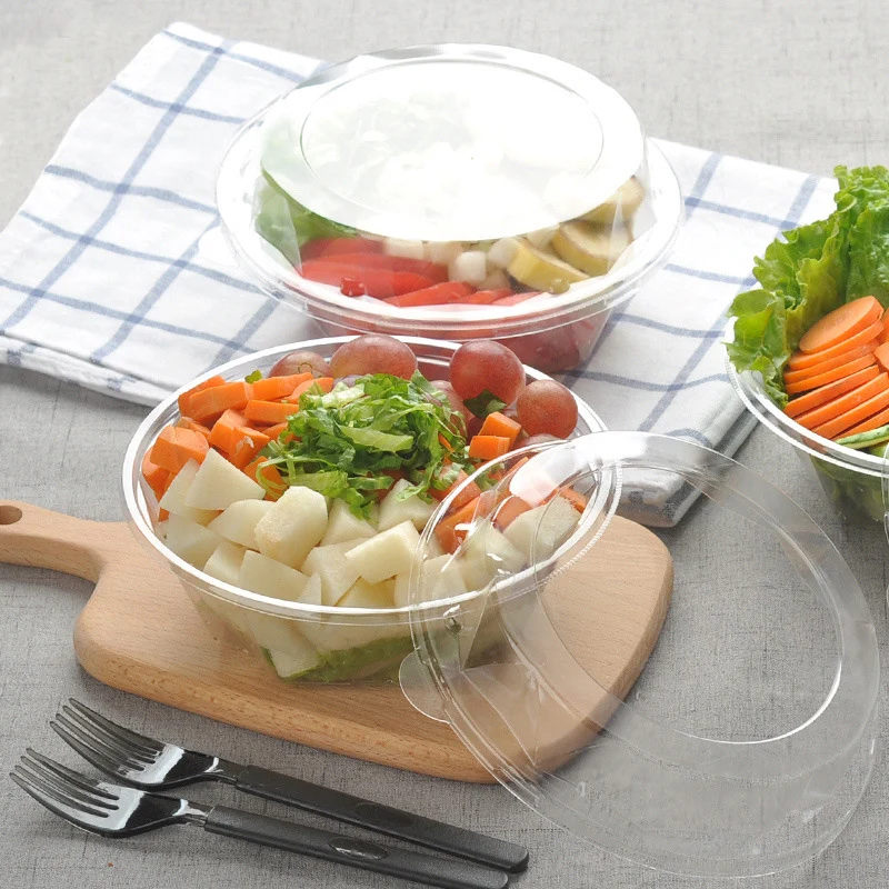 24oz 32oz PET/PLA 750ml 1000ml Salad Bowl Set fruit food Desserts Take Away bowl Plastic Disposable bowl set 24oz 32oz