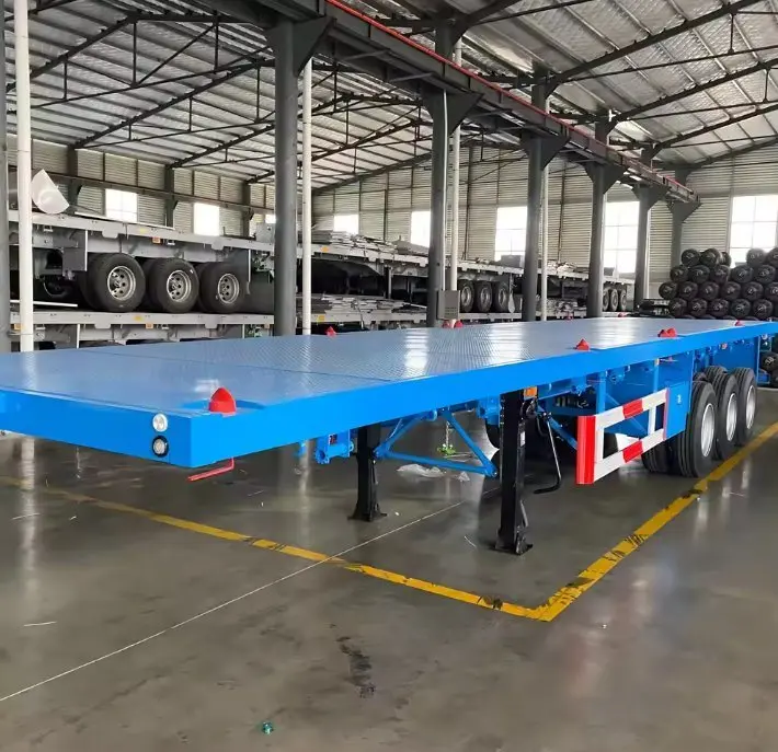 Special Hot Selling 3 Axle 40ft Frame Flatbed Container Semi Trailer For Pickup Trucks Container Cargo High Bed Truck Trailer