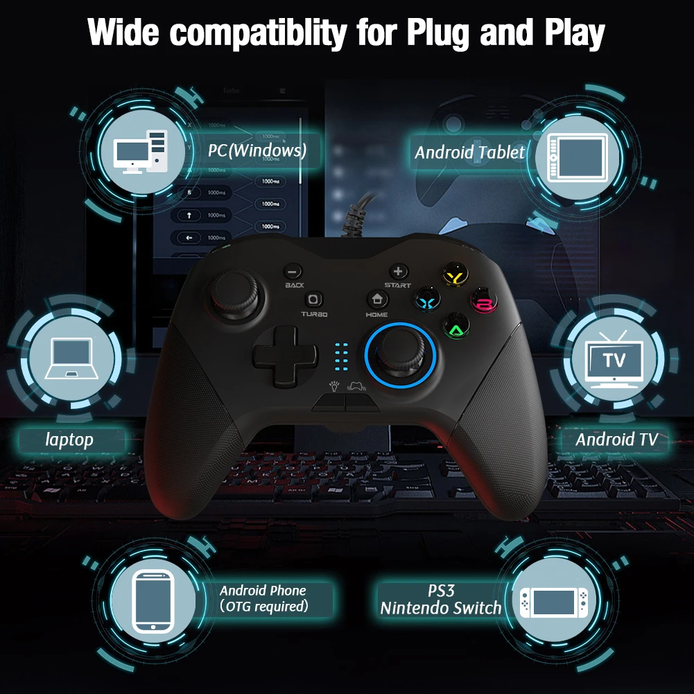 Dual Vibration Gamepad USB Wired Phone Gaming Controller Joysticks Game Controllers for PC Windows Android PS3 Switch