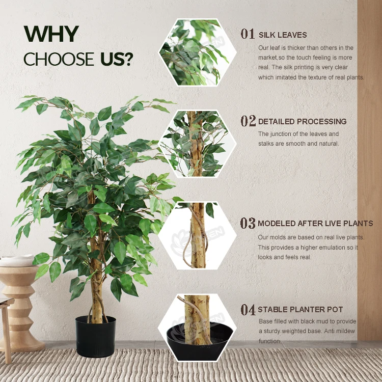 Tree Plantas Artificiais Banyan Faux Microcarpa Leaf Plant Customized Indoor Decor Bonsai Plastic Ficus Artificial Plants