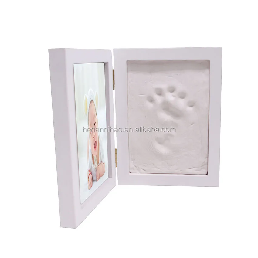 Wooden Photo Picture Frame DIY Imprint Casting Photo Frame Kit Creative Present Newborn Baby Handprint Footprint Wood 2 Color