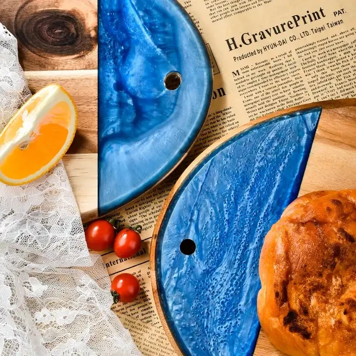 Blue Resin Cutting Board Acacia Wood Chopping Board Customizable Wood + Resin Oval Butcher Board for Kitchen Gift