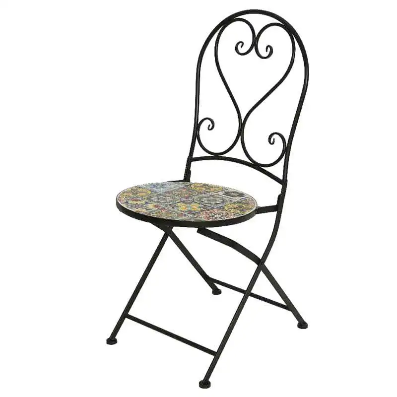 AJUNION 3pcs Outdoor Bistro Metal Table Chair Set Antique Mosaic Ceramic Bistro Set