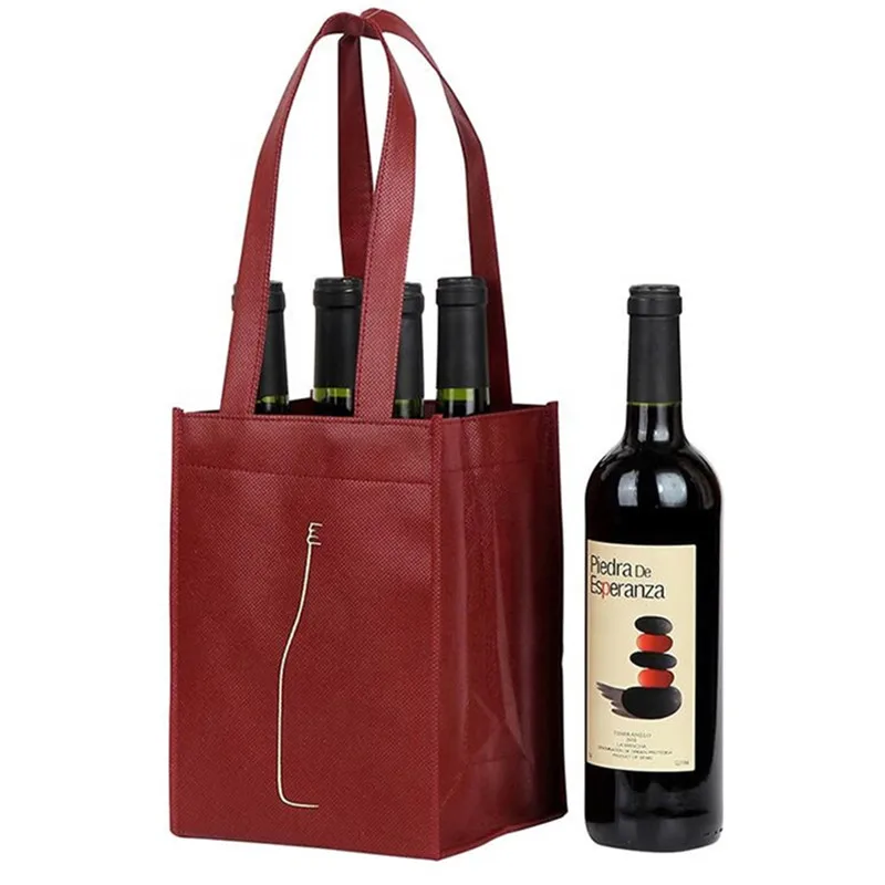Non Woven Red Wine Bags Bottle Bag Eco Friend Durable Promotion Gift Non Woven Red Wine 4 Bottle Bags With Handles