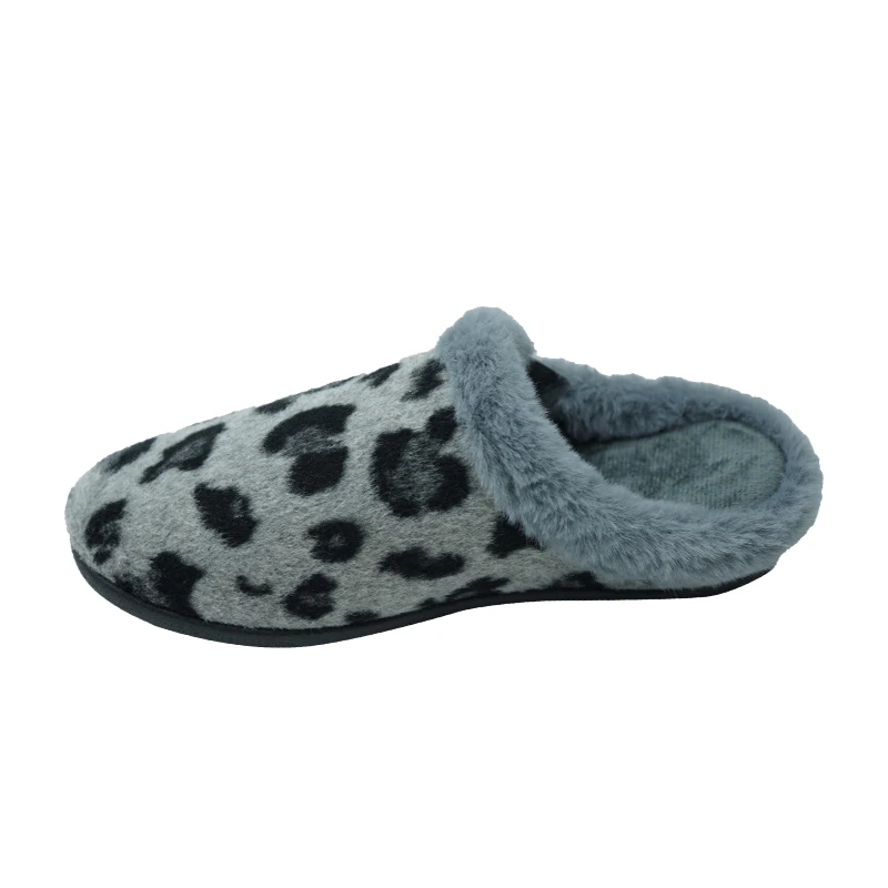China Wholesale winter women leopard print Daily Life deep grey collar shoes thermal slippers