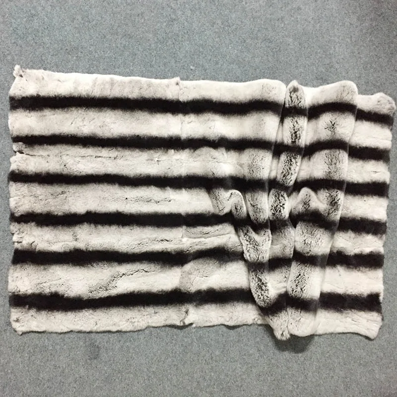 Premium Quality Rex Rabbit Fur Bed Runner Buttery Soft Texture Luxury Dyed Grey White Chinchilla Fur Bedding Blanket