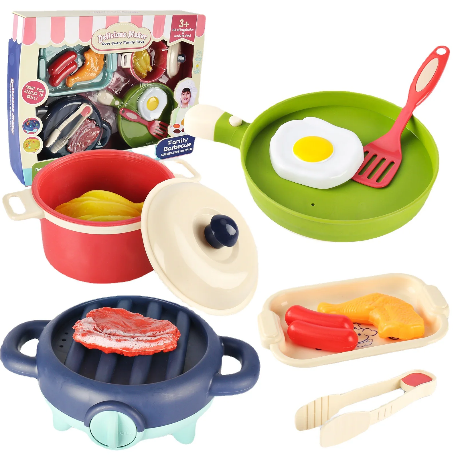 Hot Sale Preschool Toys Pretend Play Kids Pink Cooking Kitchen Set Toys