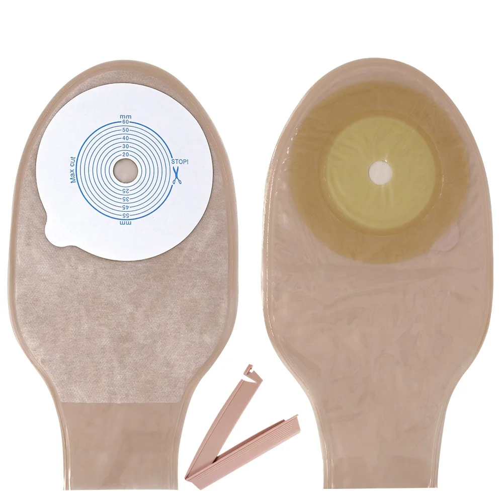 One piece skin barrier medical use disposable stoma care 60mm cut drainable clamp colostomy Ostomy Bag
