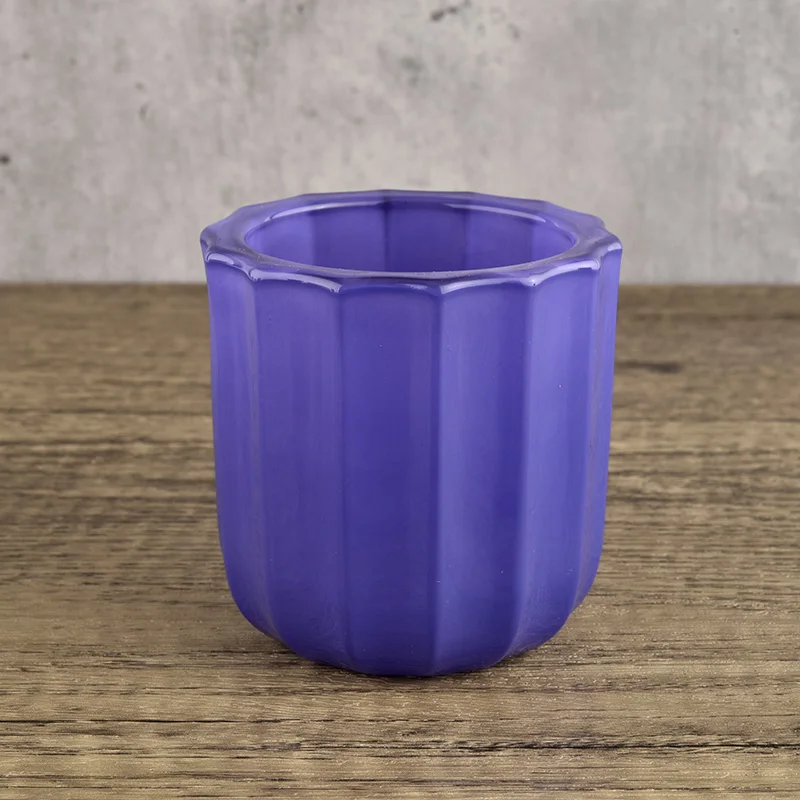 purple glass candle vessel stripe candle holder for home decor