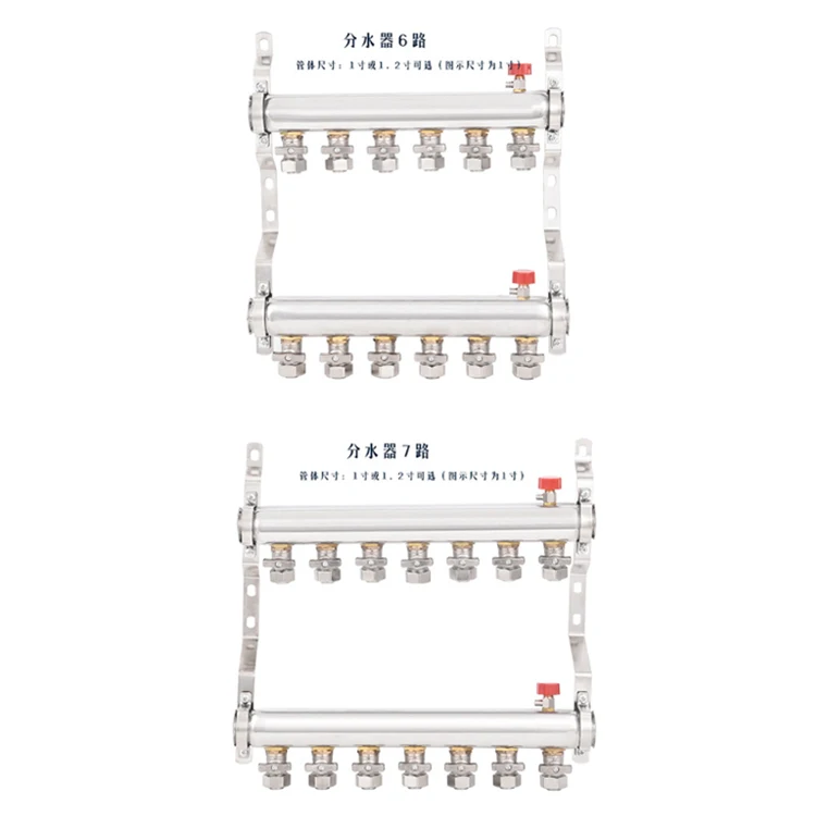 SANIPRO OEM ODM 2 to 12 Ports Stainless Steel Water Separator Radiant Underfloor Heating Water Distribution Manifold Set