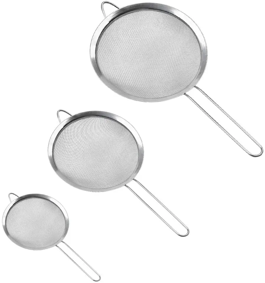 Fine Mesh Kitchen Sieve Set of 3 - Premium Stainless Steel Fine Mesh Strainers Sieve