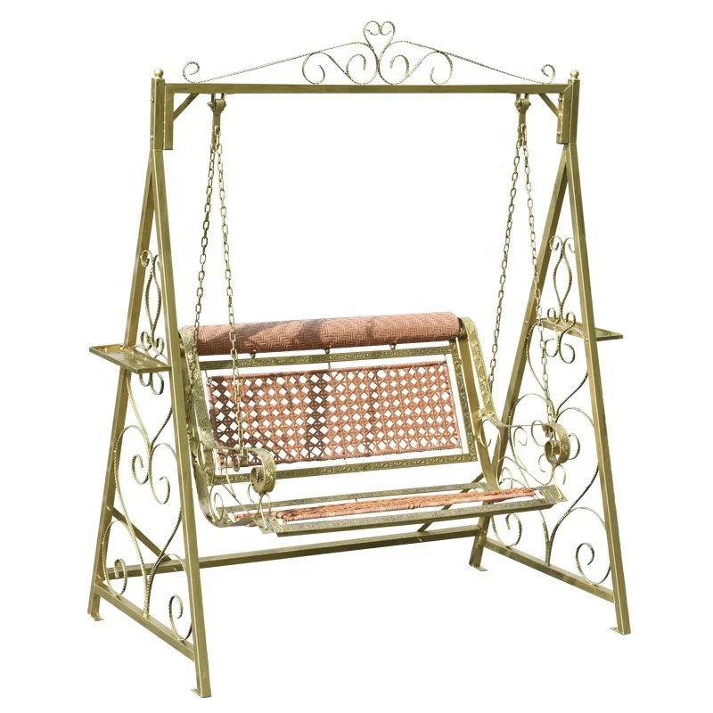 Outdoor Swing Rocker Leisure Garden Iron Hanging Chair Adults Park Balcony Metal Skeleton Double Hanging Chair With Awning