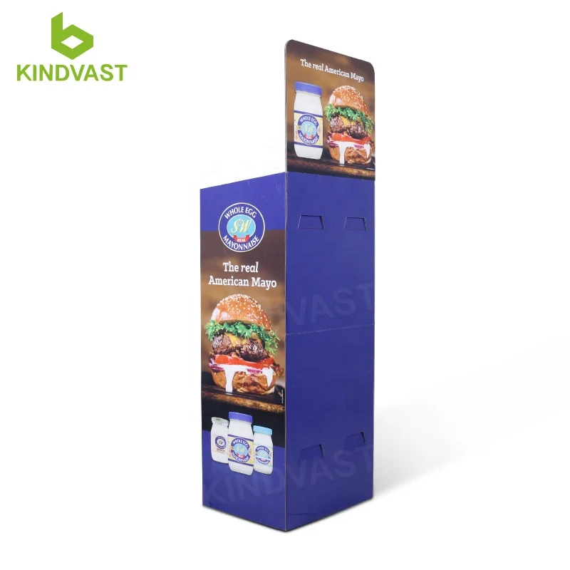 Custom 4 Tier Paper cheese sauce Floor Stand Pos Cardboard foods Display Stand Racks